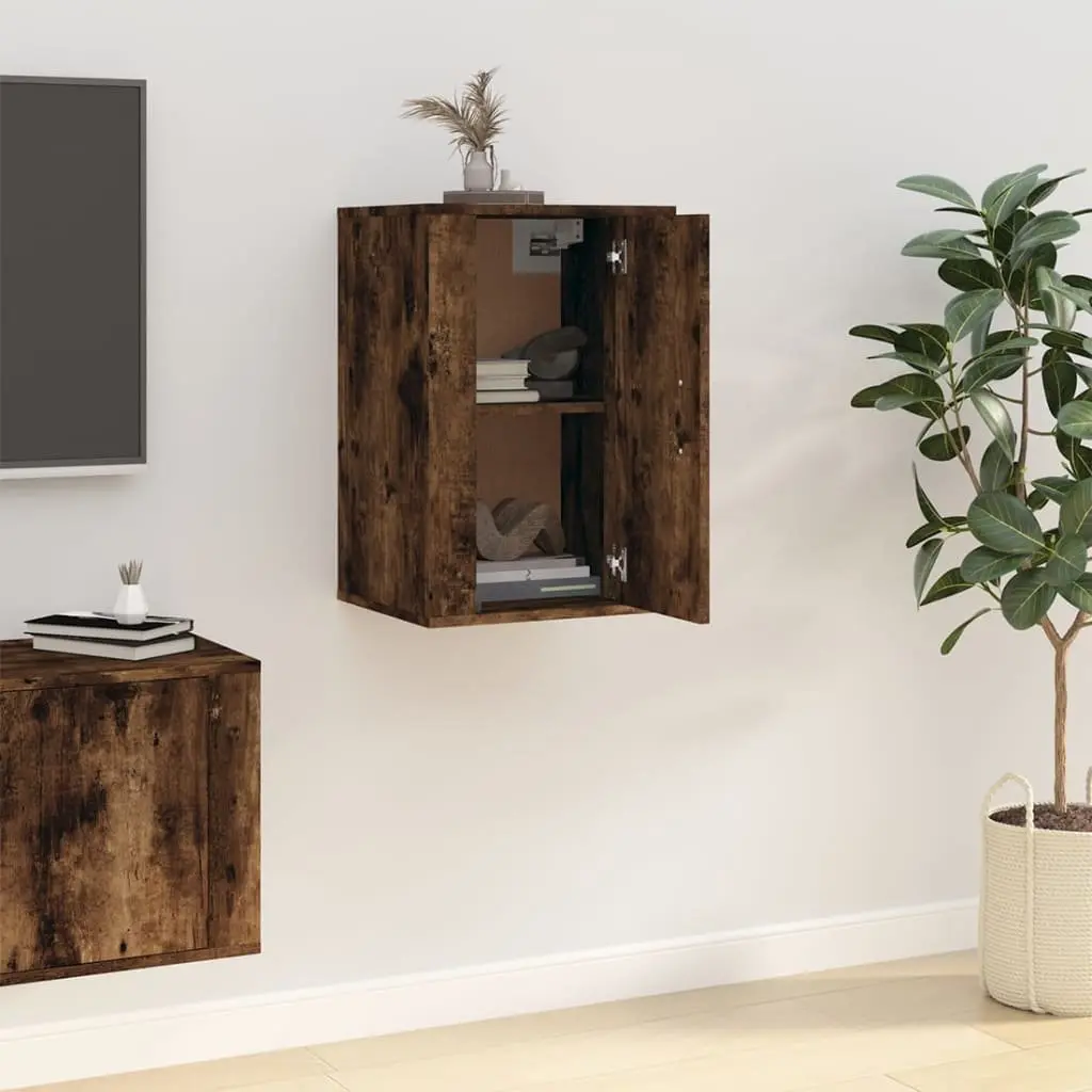 Wall Mounted Media Storage Unit Brown Smoked Oak Floating TV Cabinet 40x34.5x60cm Engineered Wood