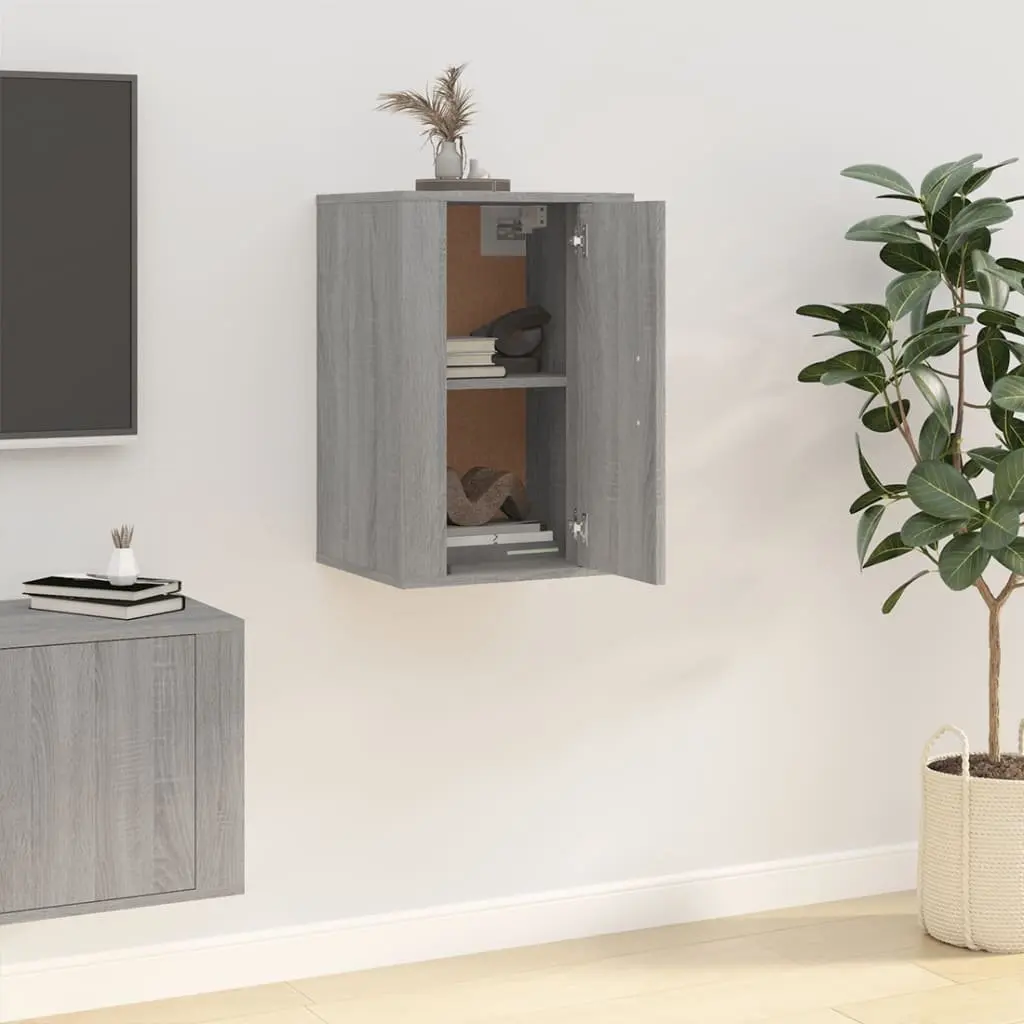 Wall Mounted TV Cabinet Grey Sonoma Storage Unit Engineered Wood 40 x 34.5 x 60 cm