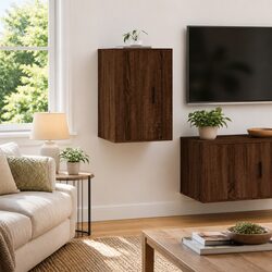 Brown Oak Wall Mounted TV Cabinet for Cozy Living Spaces