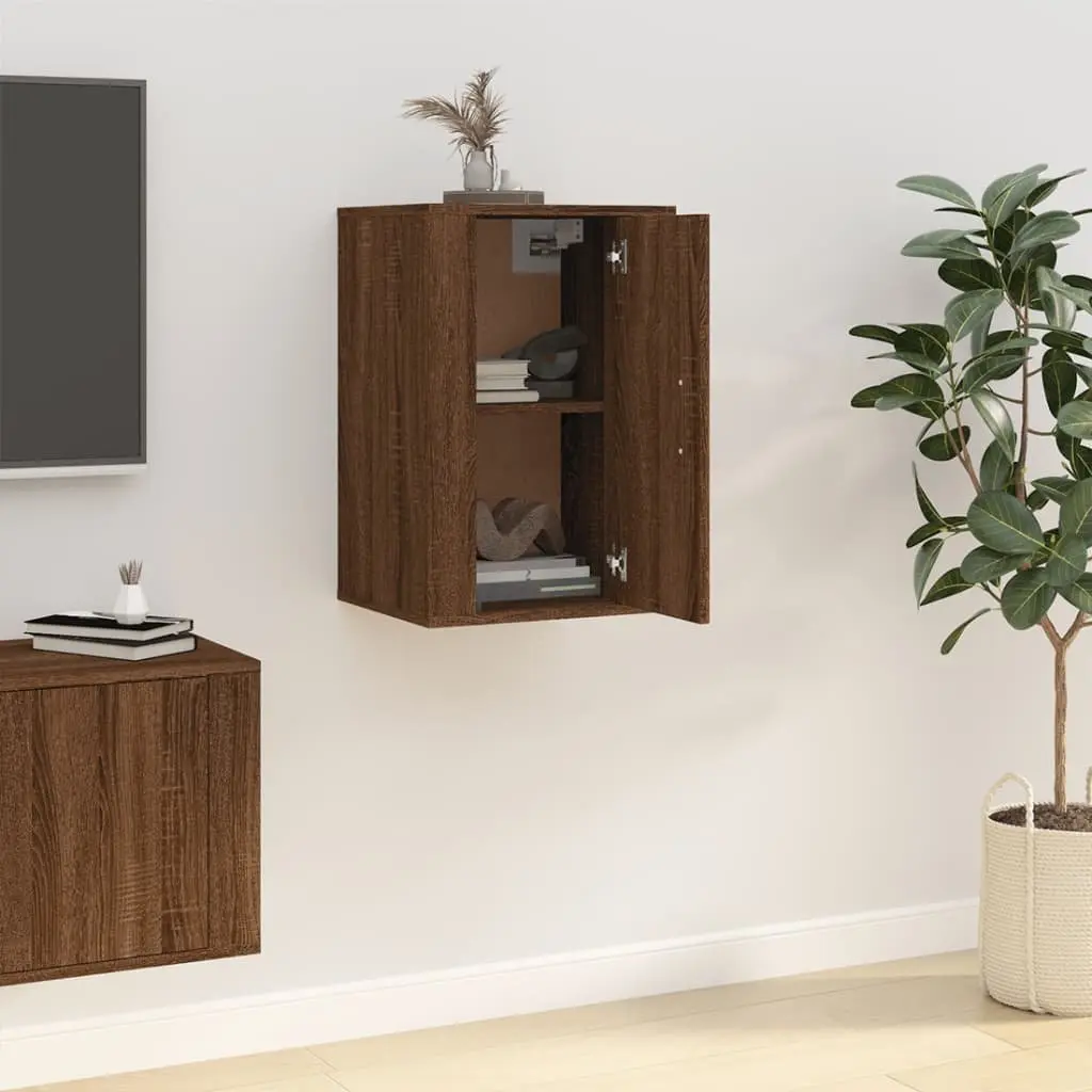 Wall Mounted TV Cabinet Brown Oak 40x34.5x60 cm Engineered Wood Storage Unit