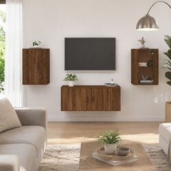 Brown Oak Wall Mounted TV Cabinet with Storage