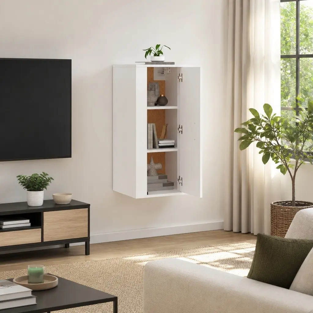 Wall Mounted TV Cabinet White 40x34.5x80cm Engineered Wood Storage Unit