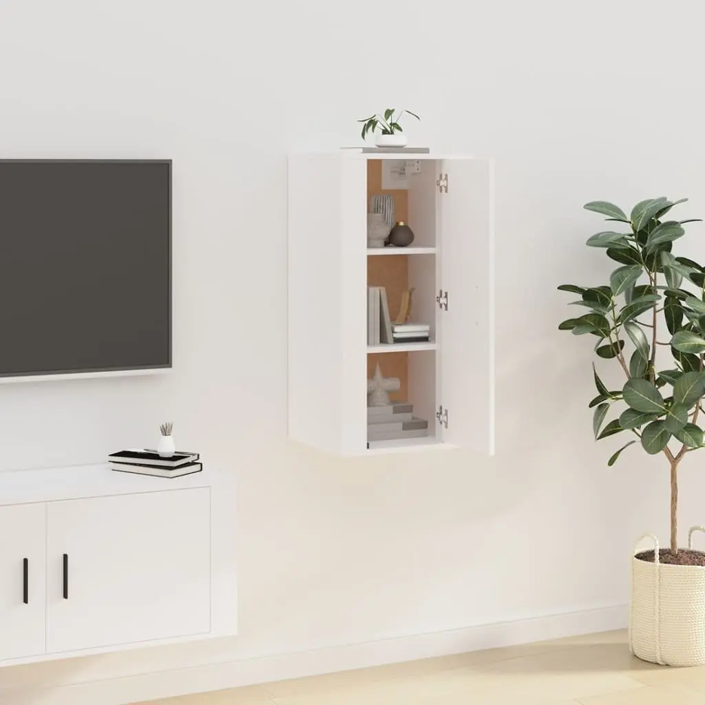Wall Mounted TV Cabinet White 40x34.5x80cm Engineered Wood Storage Unit