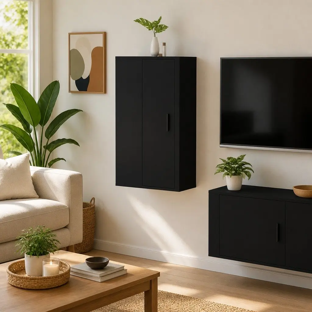Wall Mounted TV Cabinet Black 40x34.5x80cm Engineered Wood Storage Media Display Unit