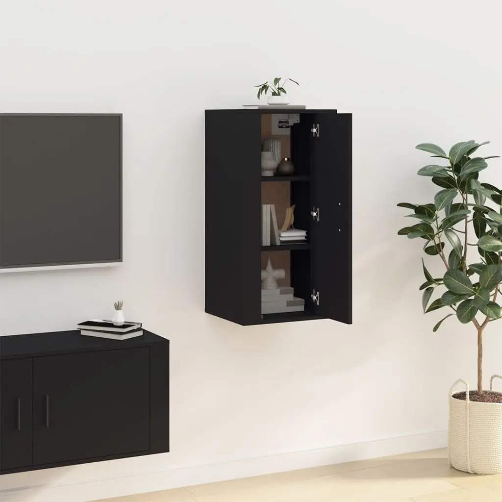 Wall Mounted TV Cabinet Black 40x34.5x80cm Engineered Wood Storage Media Display Unit