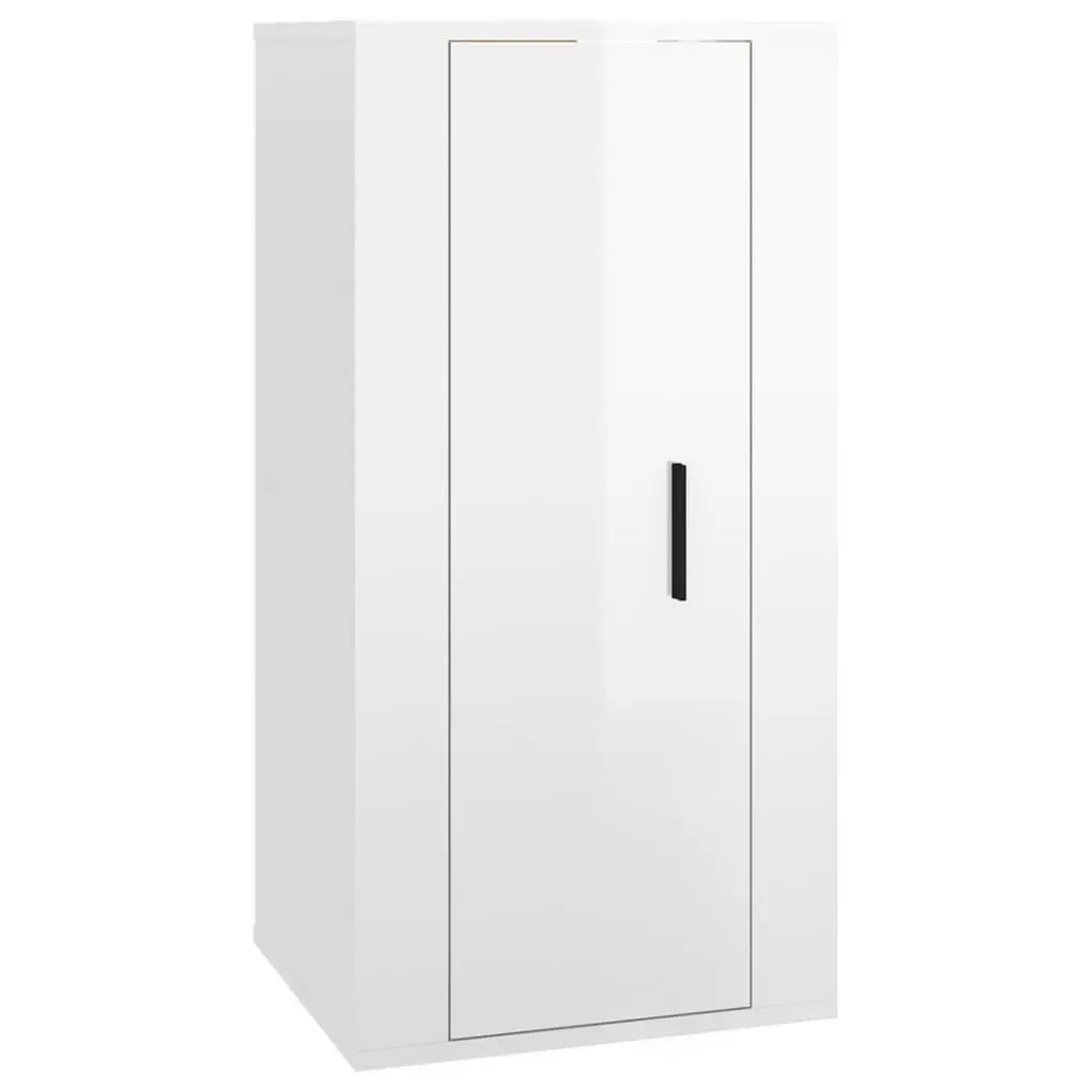 Wall Mounted TV Cabinet White High Gloss Engineered Wood Storage Unit