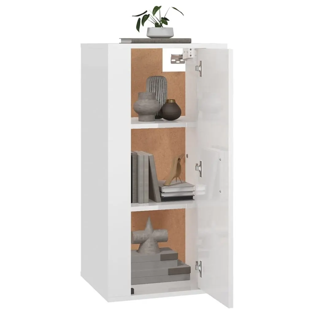 Wall Mounted TV Cabinet White High Gloss Engineered Wood Storage Unit