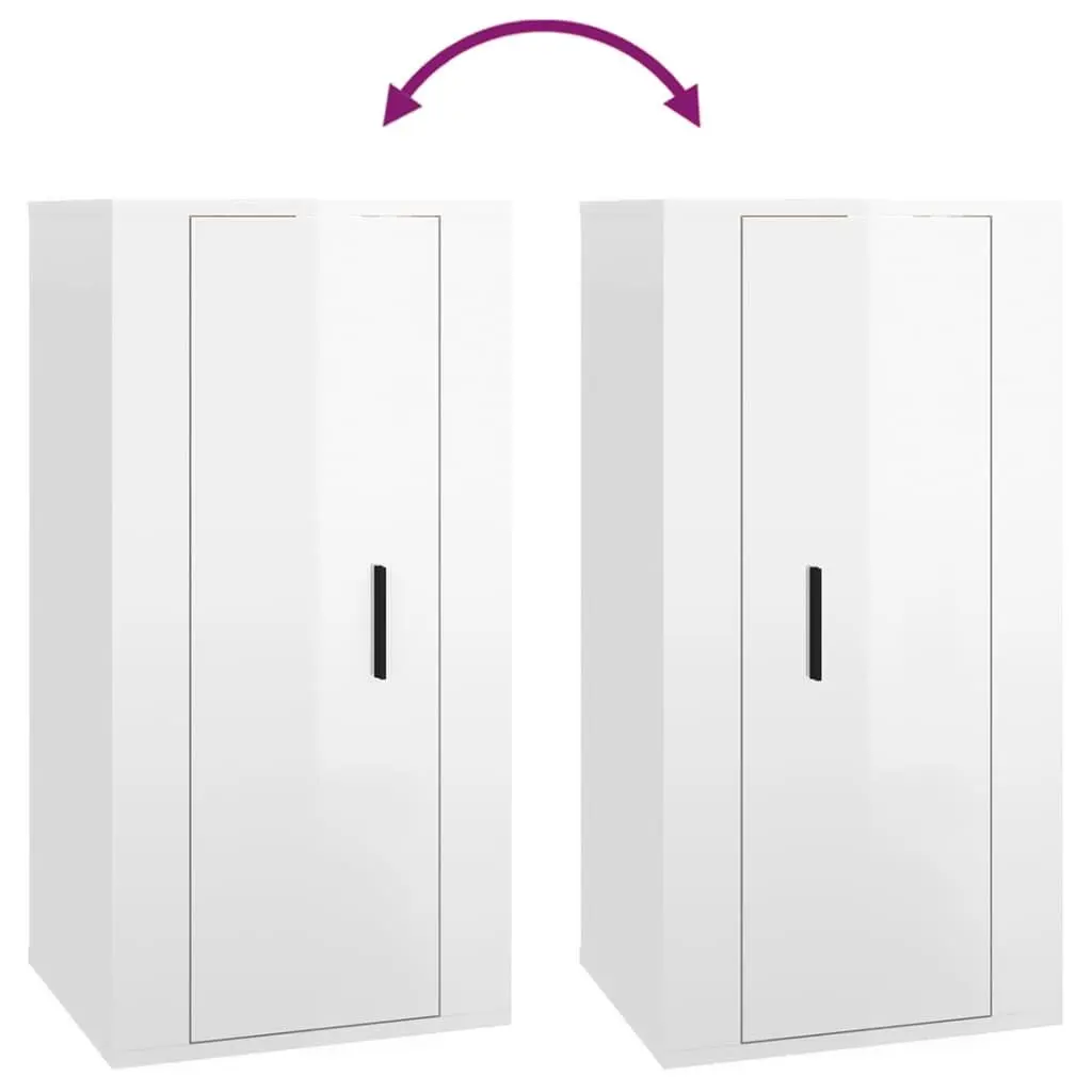 Wall Mounted TV Cabinet White High Gloss Engineered Wood Storage Unit