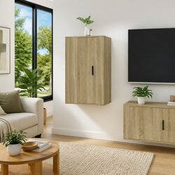 Brown Wall-Mounted TV Cabinet with Storage Compartments