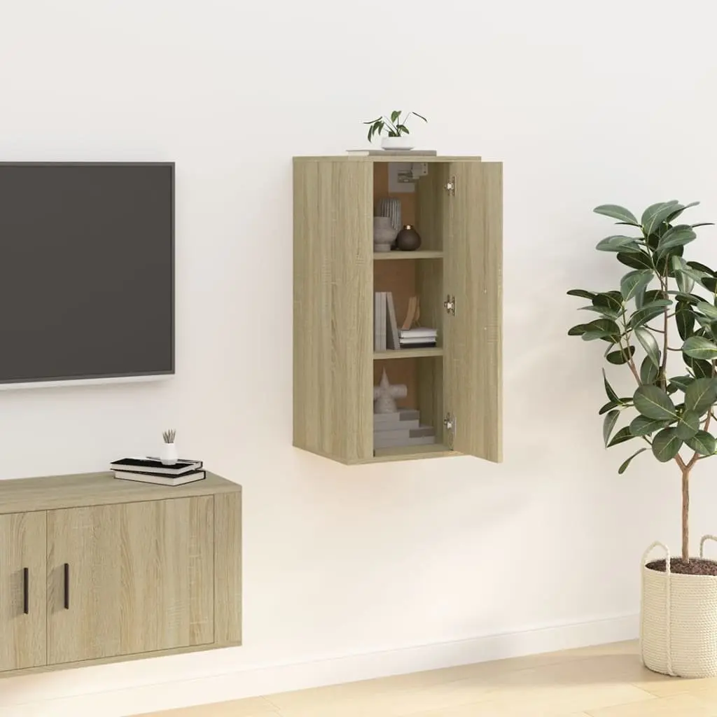 Wall Mounted TV Cabinet Brown Engineered Wood 3 Compartment Storage Unit