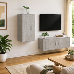Grey Wall Mounted TV Cabinet with 3 Storage Compartments