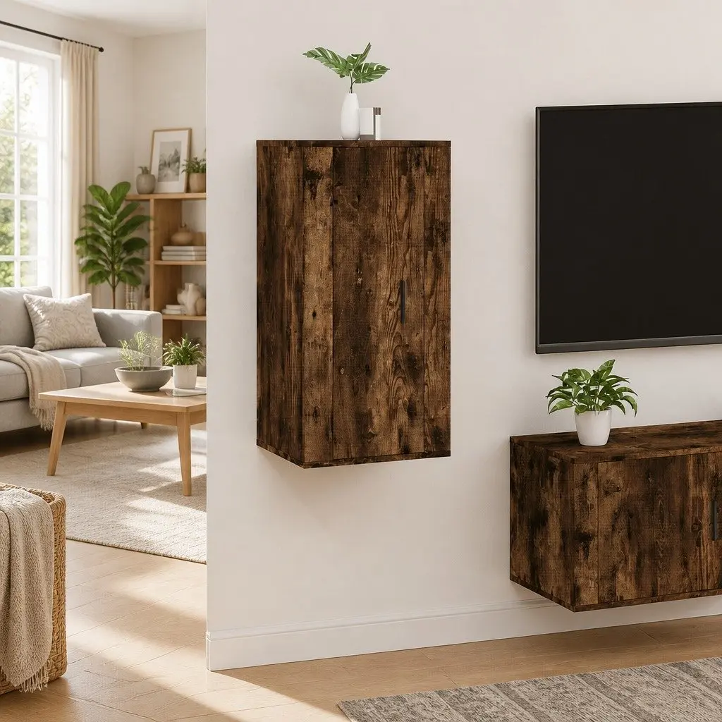 Wall Mounted TV Cabinet Storage Unit Brown Engineered Wood 40x34.5x80 cm