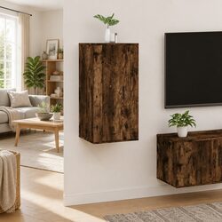 Brown Engineered Wood Wall Mounted TV Cabinet