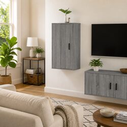 Sleek Grey Wall-Mounted TV Cabinet with Storage