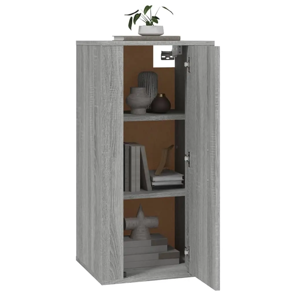 Wall Mounted TV Cabinet Grey Engineered Wood 3 Compartments Storage Unit