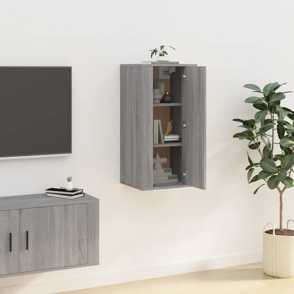 Wall Mounted TV Cabinet Grey Engineered Wood 3 Compartments Storage Unit