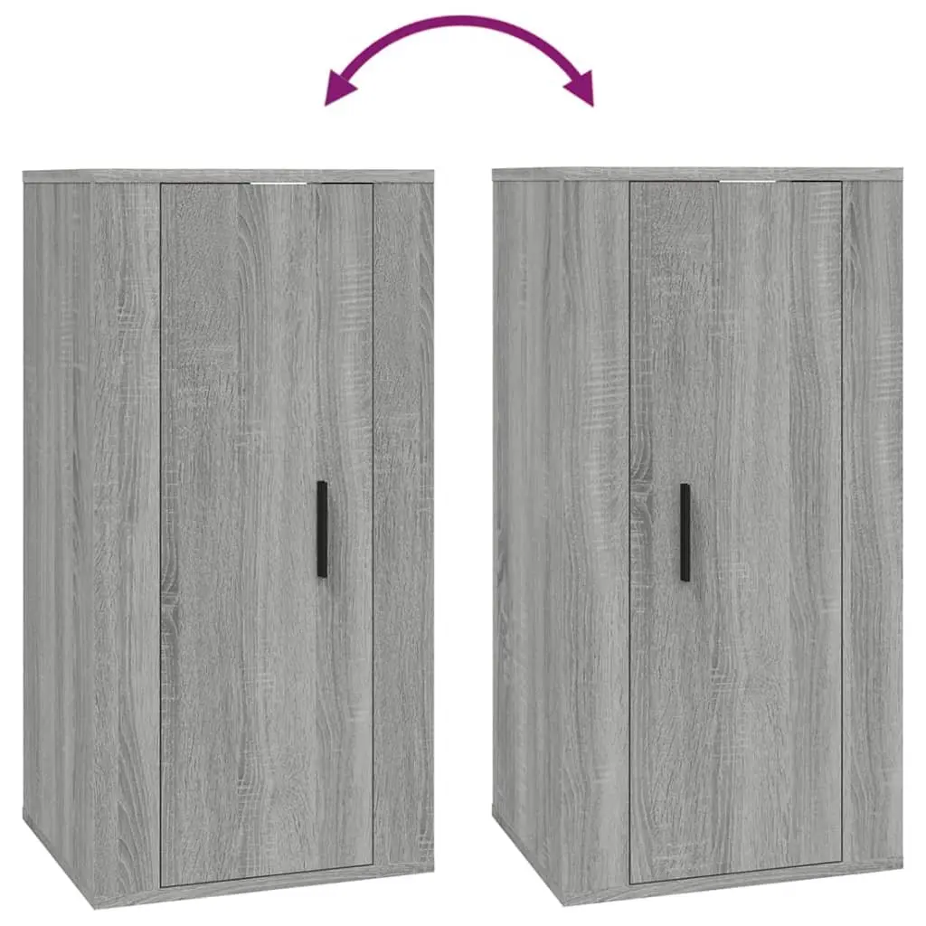 Wall Mounted TV Cabinet Grey Engineered Wood 3 Compartments Storage Unit