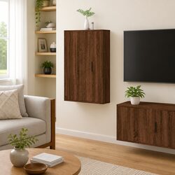 Brown Oak Wall Mounted TV Cabinet for Space-Saving Storage