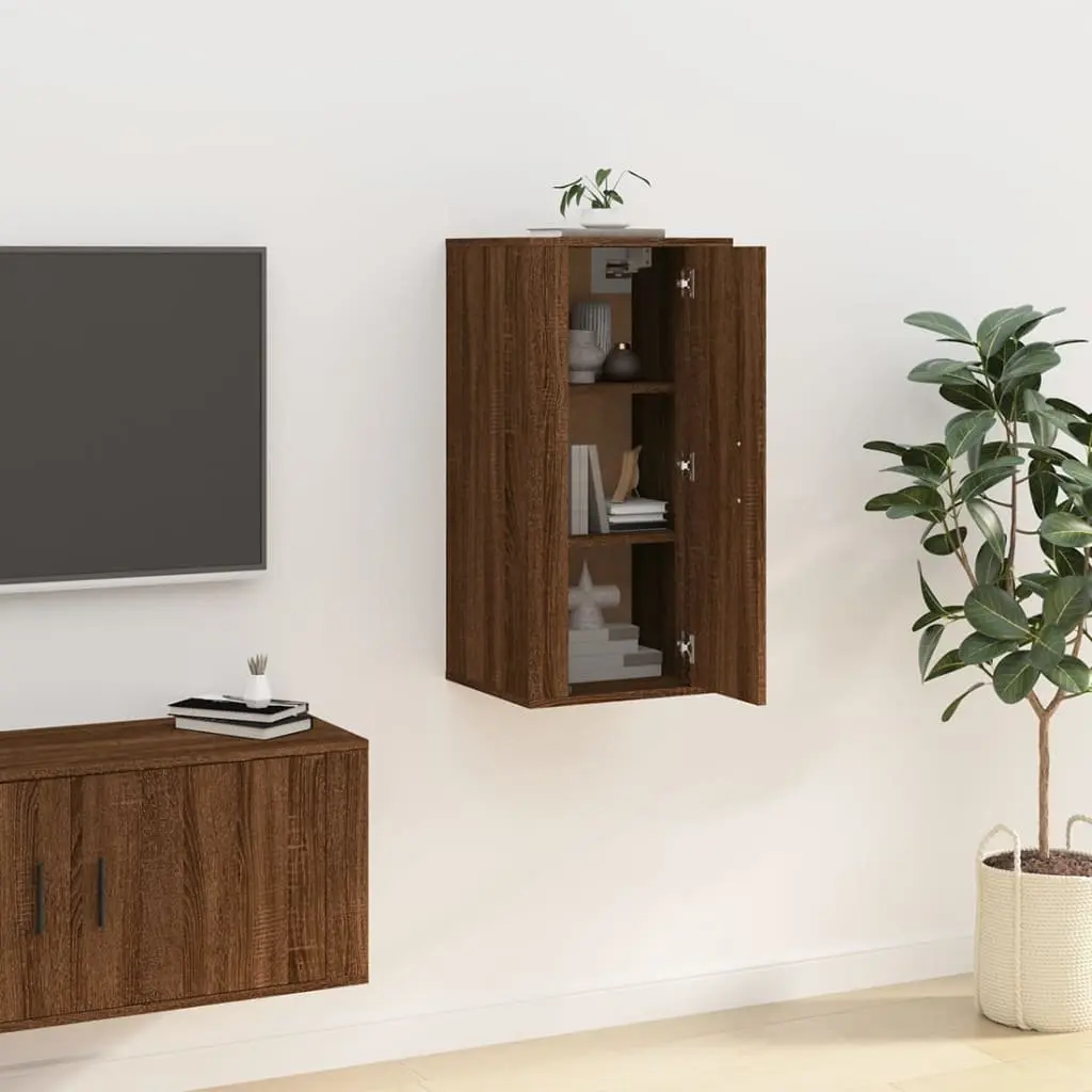 Wall Mounted TV Cabinet Brown Oak 40x34.5x80 cm Engineered Wood