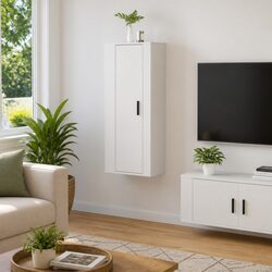 White High Gloss Wall Mounted TV Cabinet with Storage