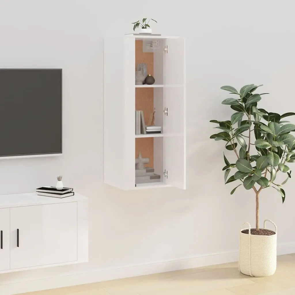 White High Gloss Wall Mounted TV Cabinet with Storage