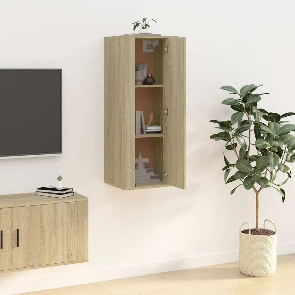 Wall Mounted TV Cabinet Brown Engineered Wood 3 Compartment Media Unit Display Shelf