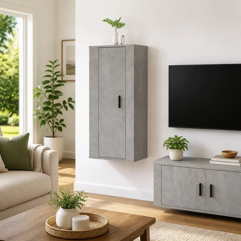 Wall Mounted TV Cabinet Grey 40x34.5x100cm Engineered Wood Media Storage Unit 3 Compartment