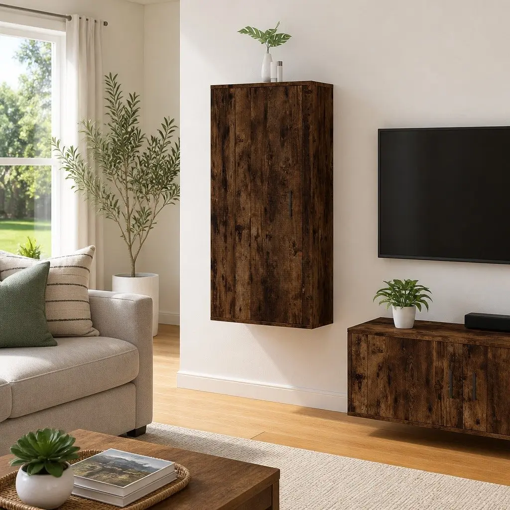 Engineered Wood Wall Mounted Media Unit Storage Brown 40x34.5x100cm