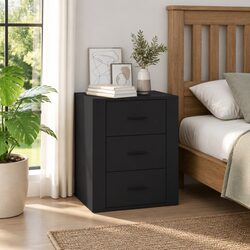 Black Bedside Cabinet with 3 Drawers, 50x36x60 cm