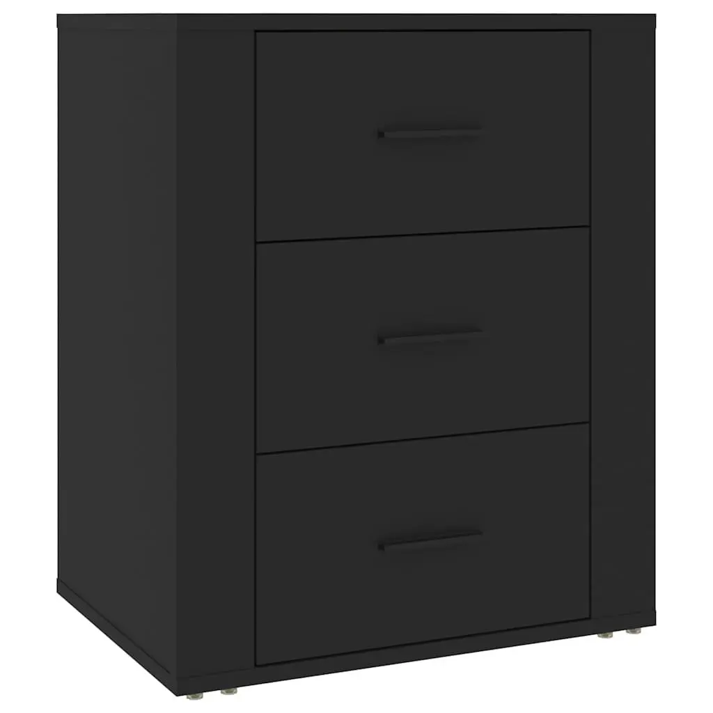 Black Bedside Table Engineered Wood 50x36x60 cm Nightstand with 3 Drawers Storage