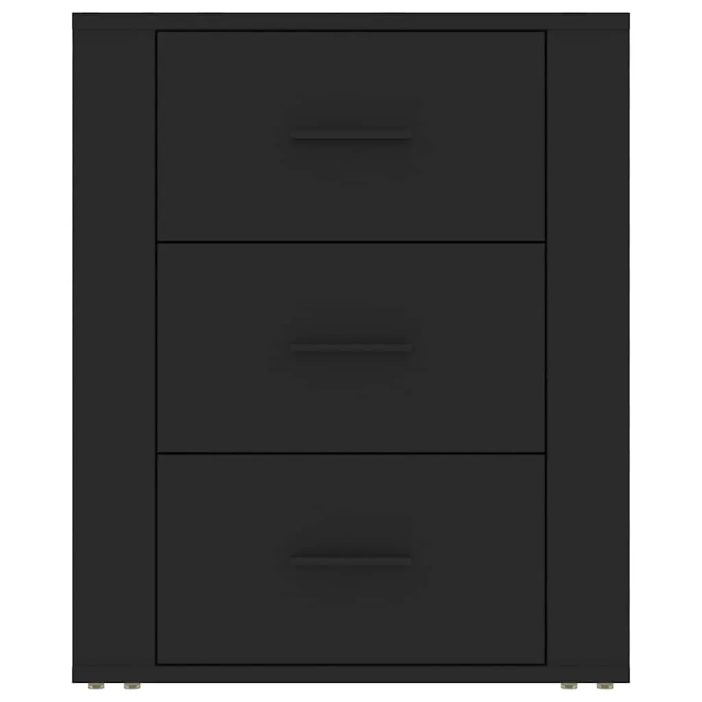 Black Bedside Table Engineered Wood 50x36x60 cm Nightstand with 3 Drawers Storage