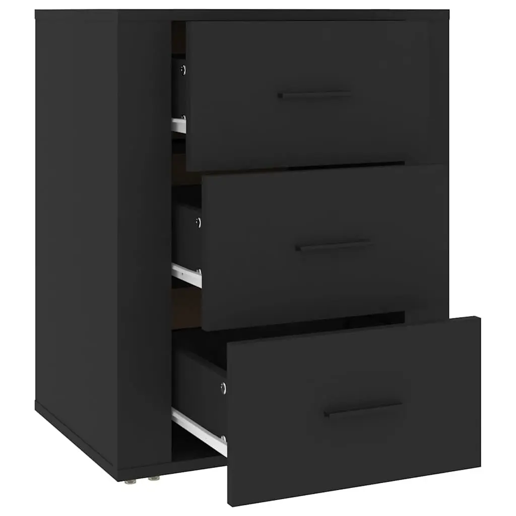 Black Bedside Table Engineered Wood 50x36x60 cm Nightstand with 3 Drawers Storage