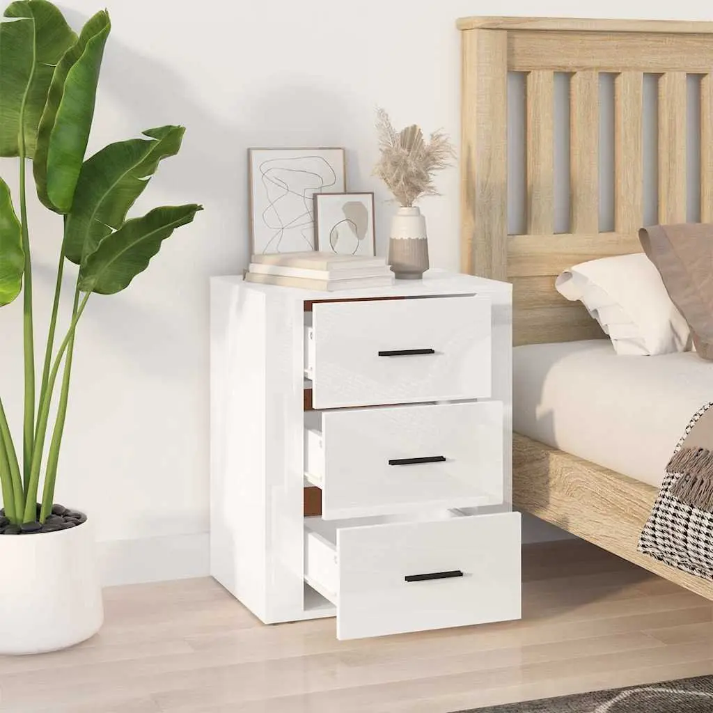 High Gloss White 3-Drawer Bedside Cabinet