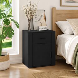Elegant Black Bedside Cabinet with Drawer and Door