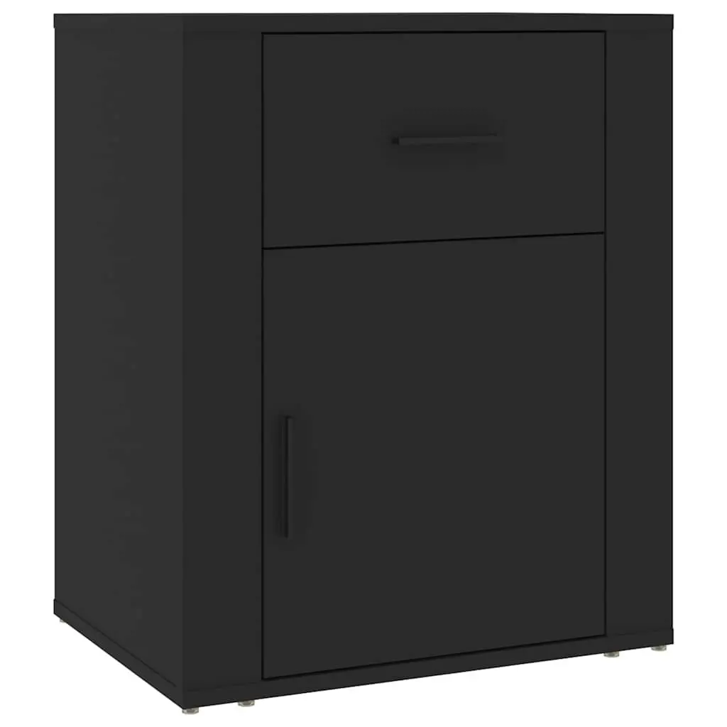 Bedside Cabinet Black 50x36x60cm Engineered Wood Nightstand Storage Drawer Door Compartment