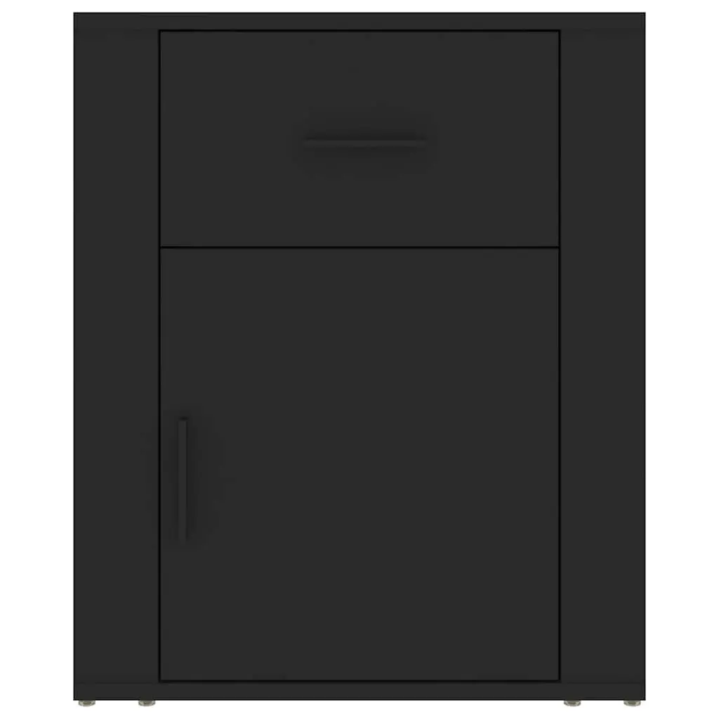 Bedside Cabinet Black 50x36x60cm Engineered Wood Nightstand Storage Drawer Door Compartment