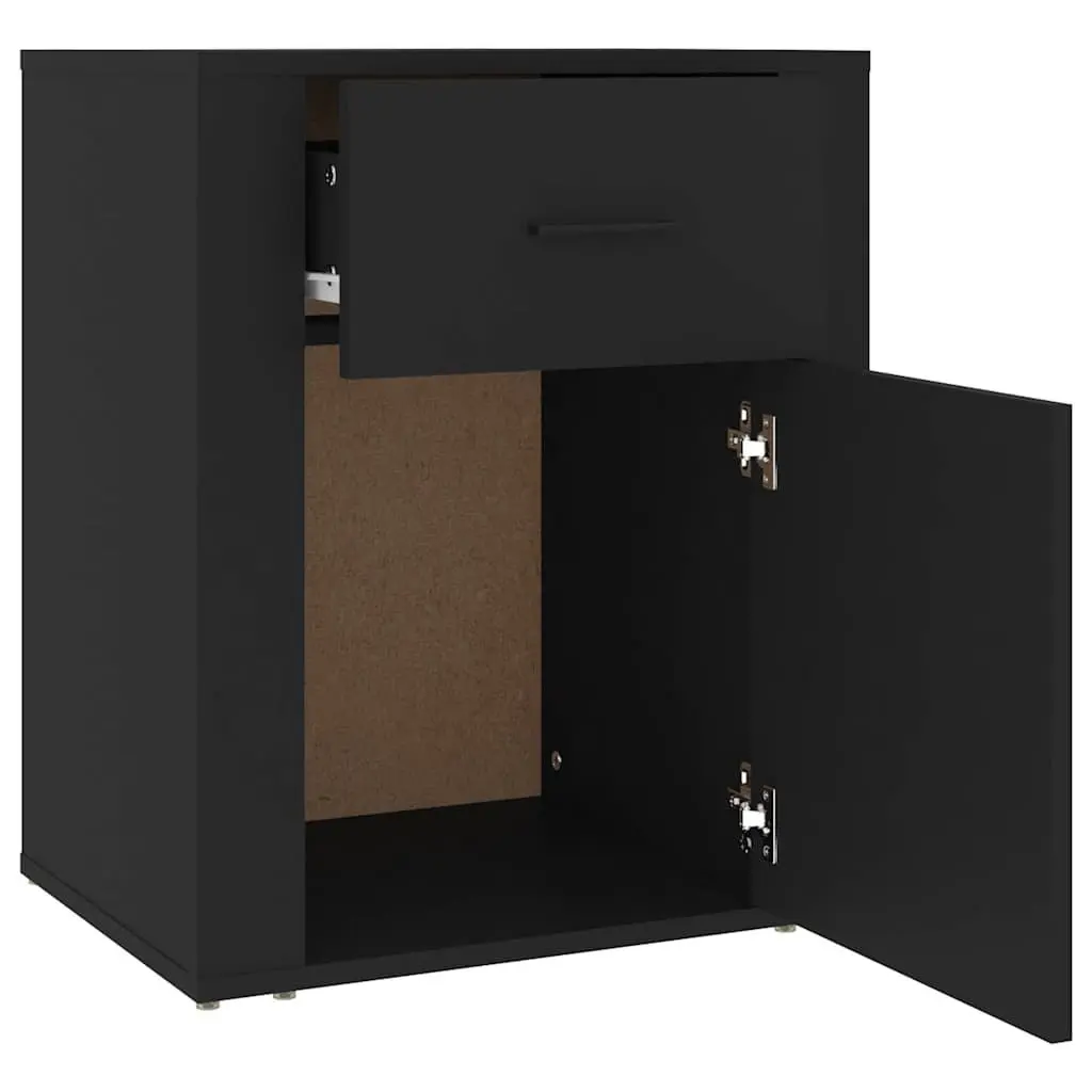 Bedside Cabinet Black 50x36x60cm Engineered Wood Nightstand Storage Drawer Door Compartment