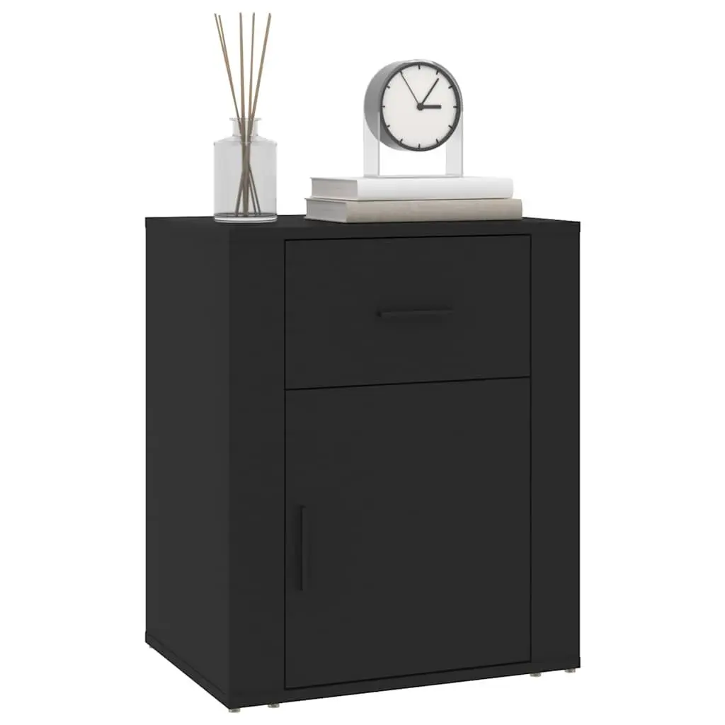 Bedside Cabinet Black 50x36x60cm Engineered Wood Nightstand Storage Drawer Door Compartment
