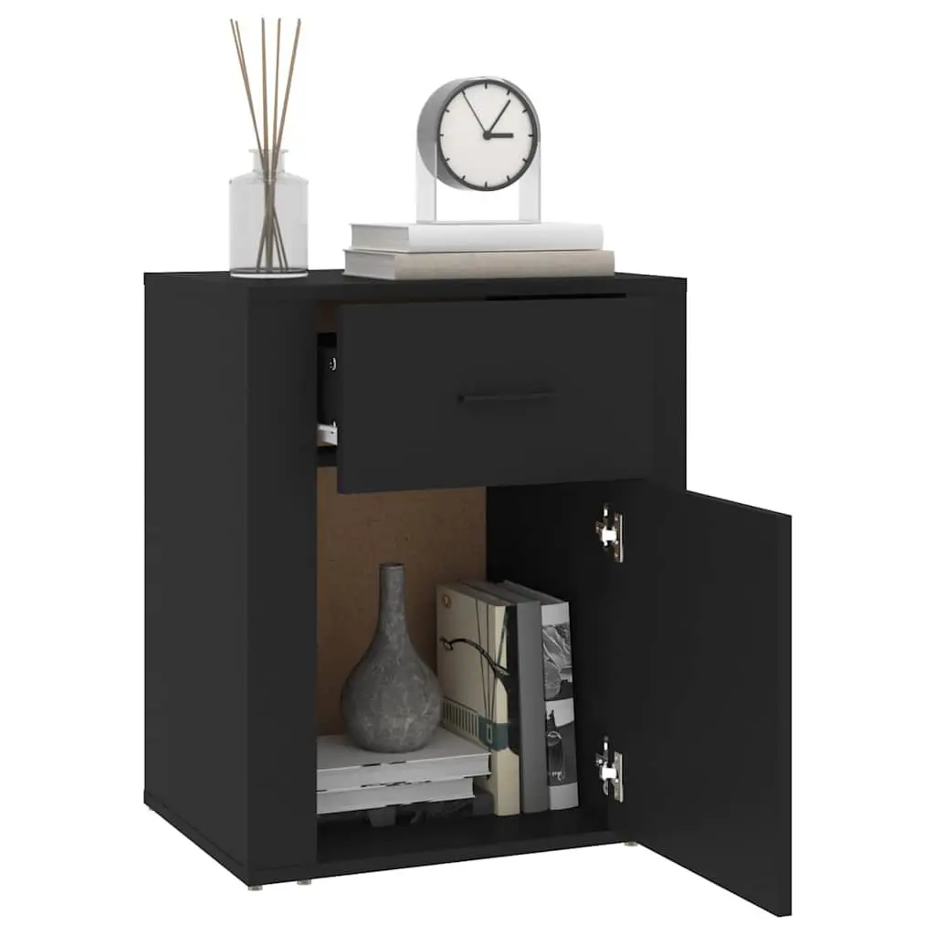 Bedside Cabinet Black 50x36x60cm Engineered Wood Nightstand Storage Drawer Door Compartment