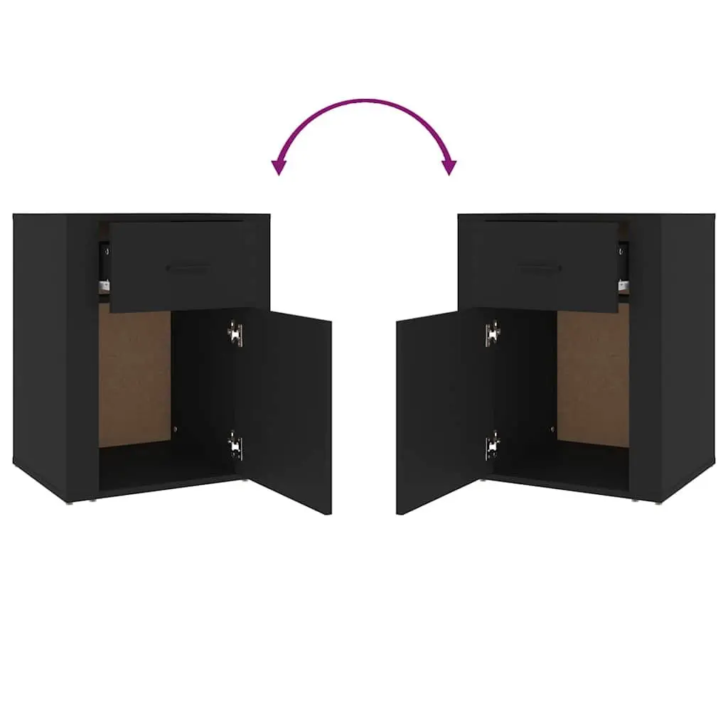 Bedside Cabinet Black 50x36x60cm Engineered Wood Nightstand Storage Drawer Door Compartment