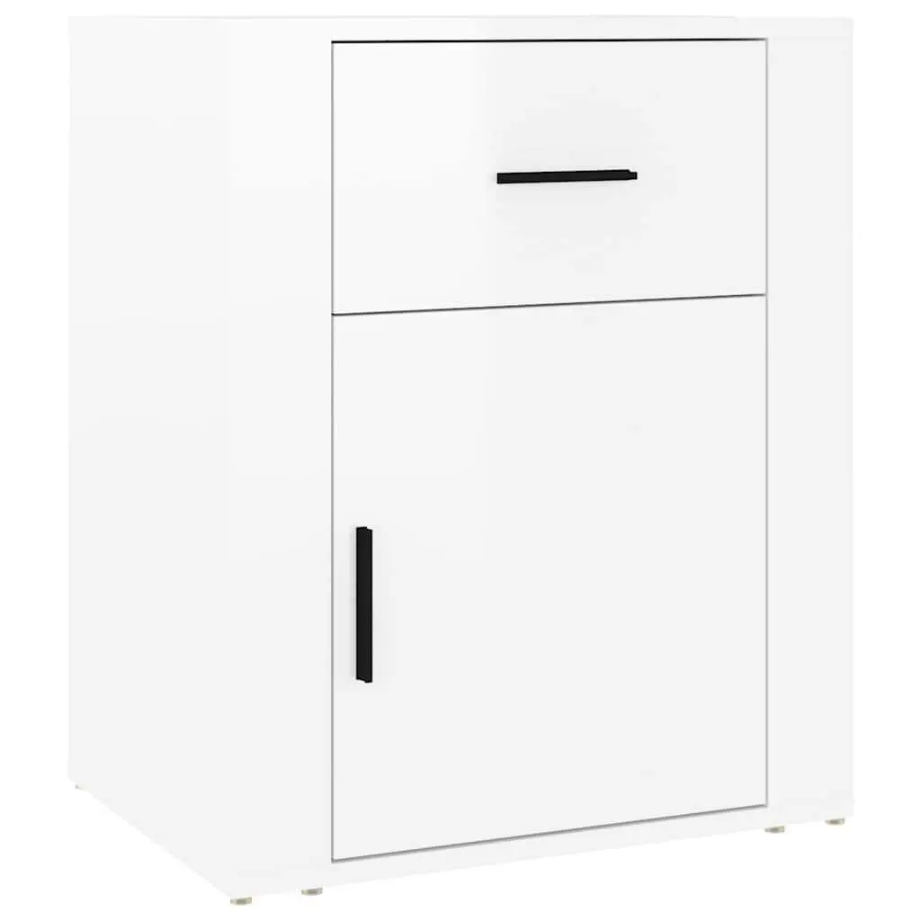 Bedside Cabinet High Gloss White 50x36x60 cm Engineered Wood Nightstand Side Table with Drawer