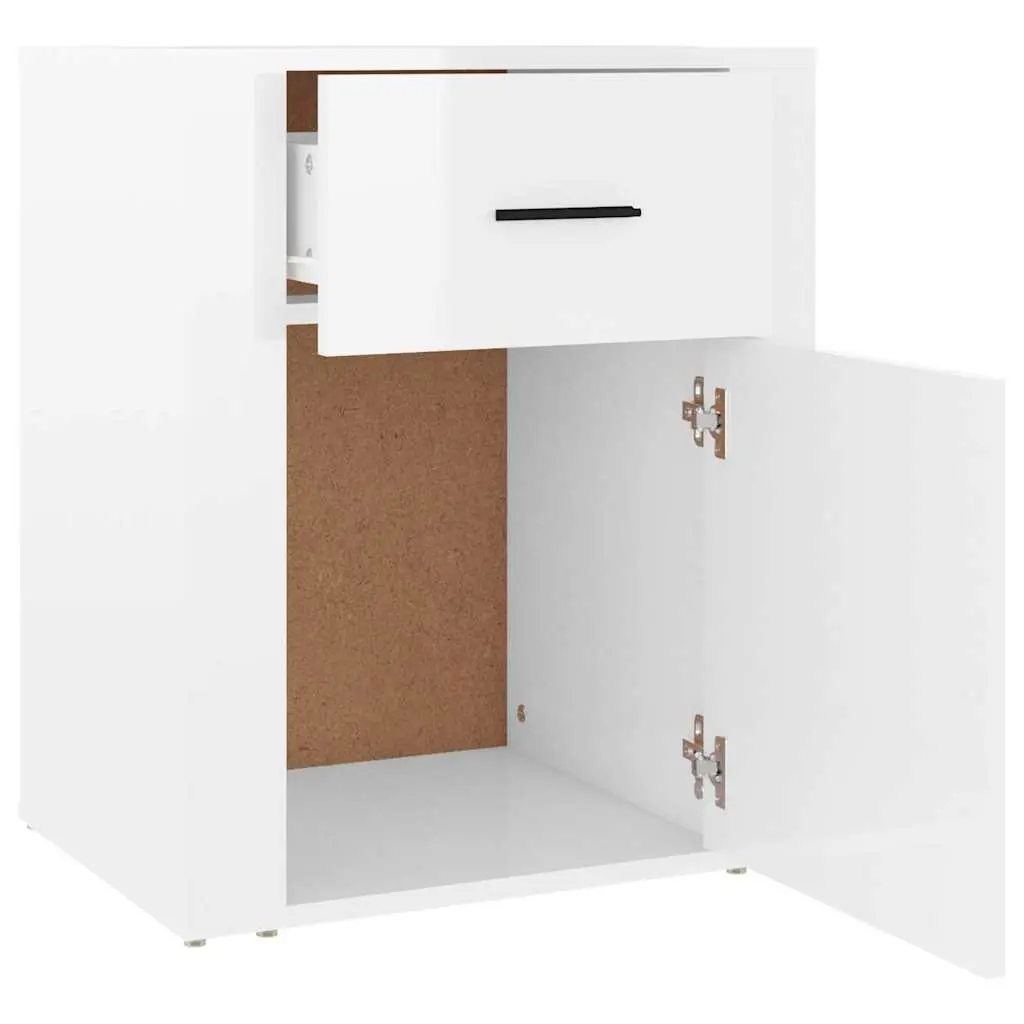 Bedside Cabinet High Gloss White 50x36x60 cm Engineered Wood Nightstand Side Table with Drawer