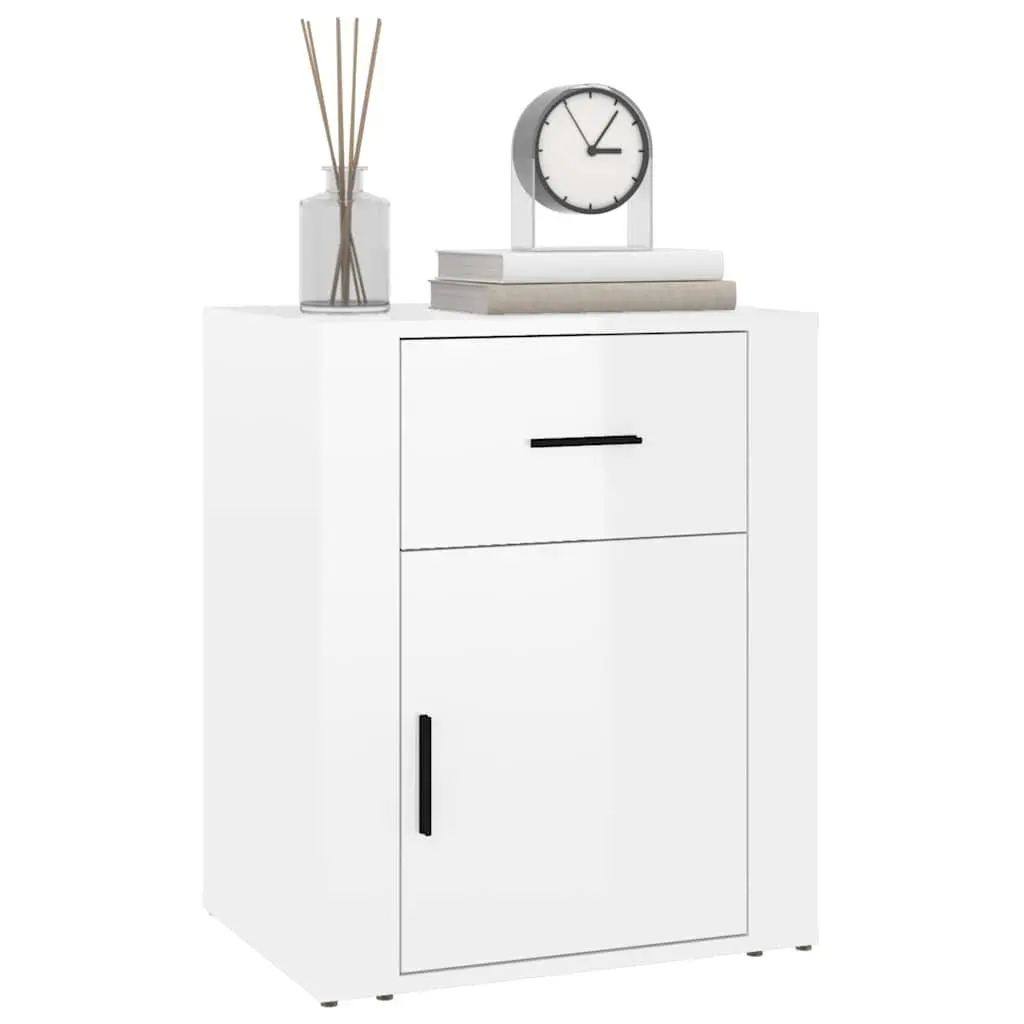 Bedside Cabinet High Gloss White 50x36x60 cm Engineered Wood Nightstand Side Table with Drawer