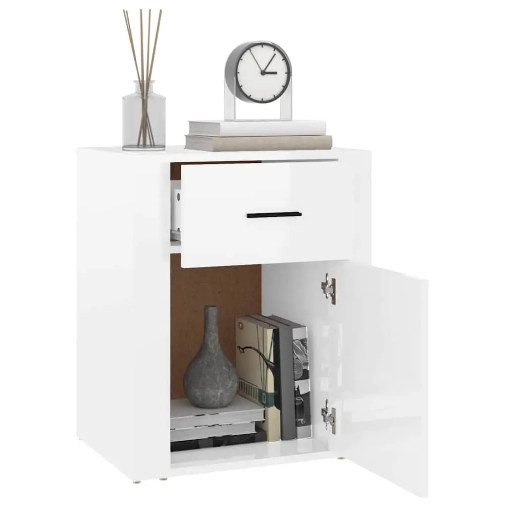 Bedside Cabinet High Gloss White 50x36x60 cm Engineered Wood Nightstand Side Table with Drawer