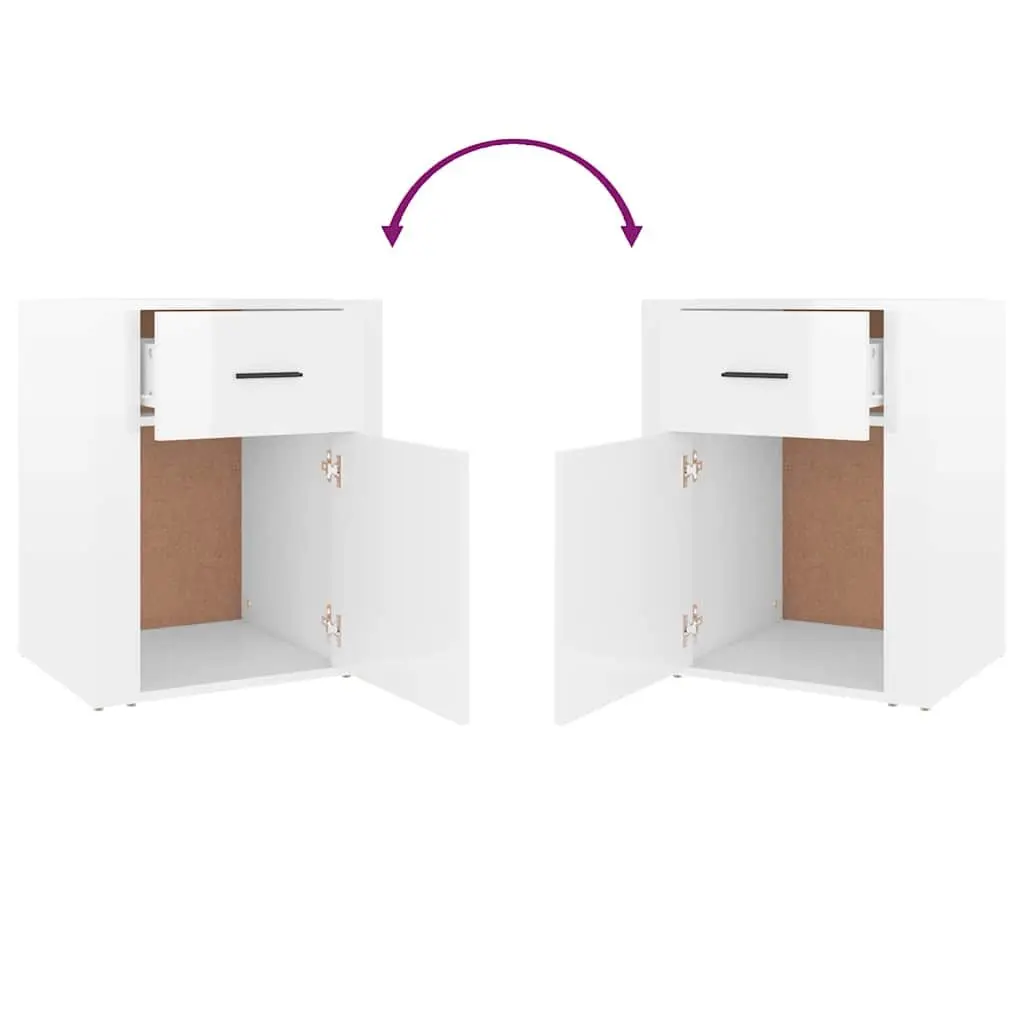 Bedside Cabinet High Gloss White 50x36x60 cm Engineered Wood Nightstand Side Table with Drawer