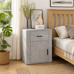 Grey Nightstand With Storage Drawer and Compartment