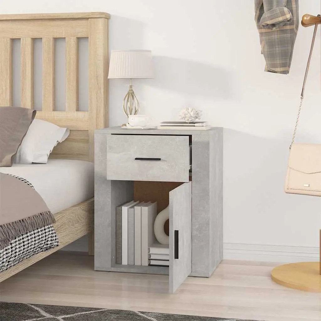 Grey Nightstand Bedside Cabinet Storage Compartment Drawer Engineered Wood 50x36x60cm