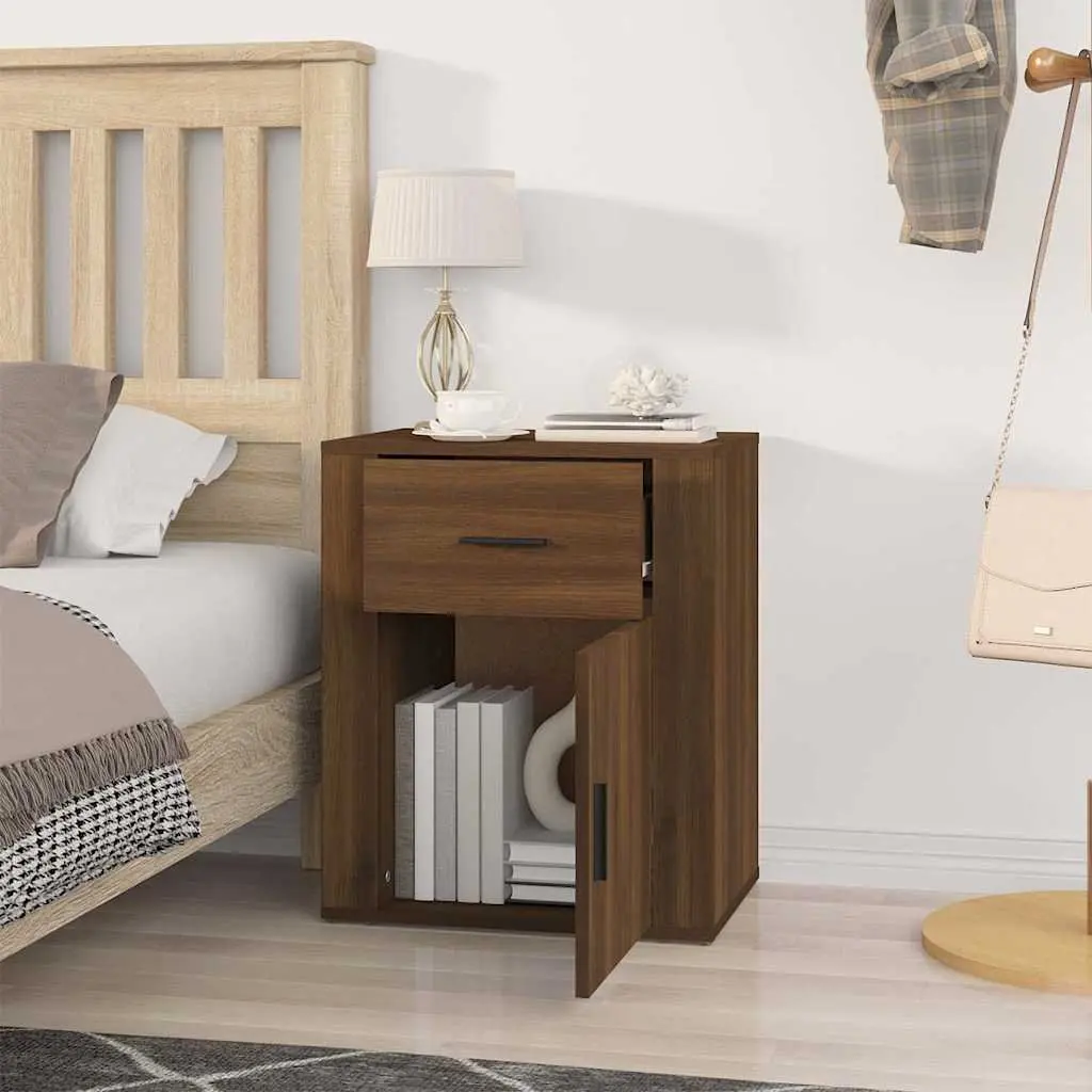 Bedside Cabinet Brown Oak 50x36x60 cm Engineered Wood Nightstand with Drawer