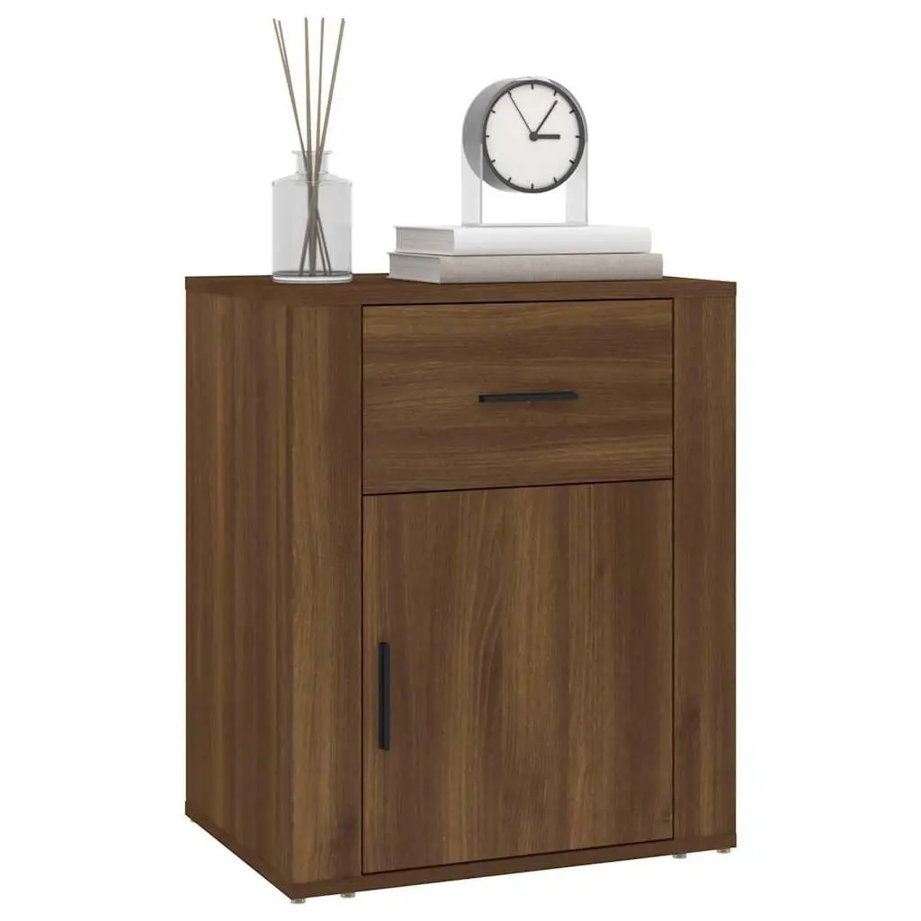 Bedside Cabinet Brown Oak 50x36x60 cm Engineered Wood Nightstand with Drawer