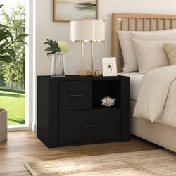 Black Bedside Cabinet with Drawers 60x36x45cm